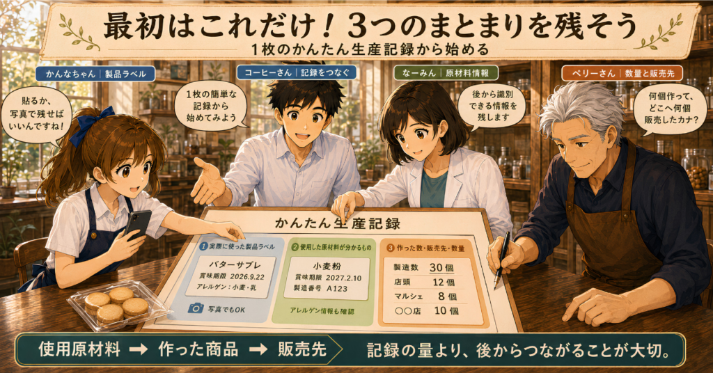 小規模な食品事業者が最初に残す、製品ラベル、原材料情報、製造数量と販売先の3つの記録